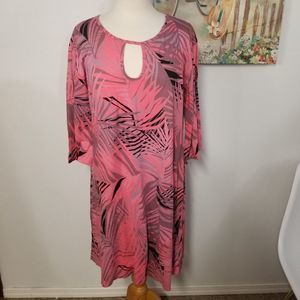 Keyhole beach palms palm leaf 3/4 sleeve dress pink SUN MODA medium uSa NWT